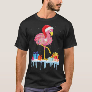 Funny Flamingo Christmas Tree Santa Hat Xmas Light T-Shirt