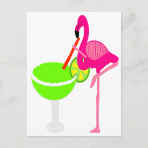 Funny Flamingo Drinking to Margarita Postcard