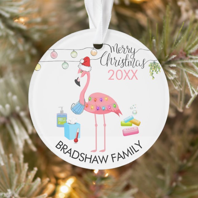 Funny Flamingo Family 2020 Covid Christmas Tree Ornament (Tree)