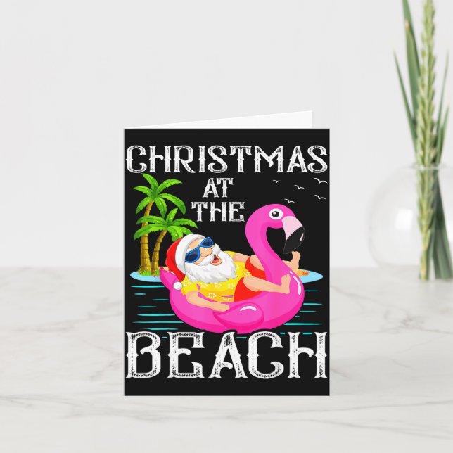 Funny Flamingo Float Santa Claus Christmas At The  Card (Front)