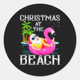 Funny Flamingo Float Santa Claus Christmas At The  Classic Round Sticker