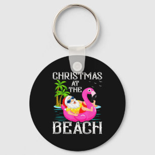 Funny Flamingo Float Santa Claus Christmas At The  Keychain