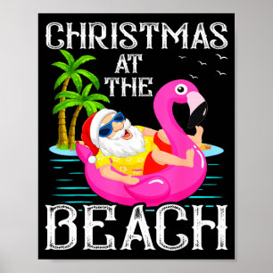 Funny Flamingo Float Santa Claus Christmas At The Poster