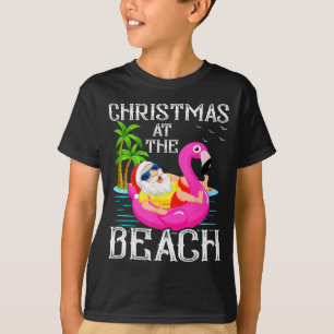 Funny Flamingo Float Santa Claus Christmas At The  T-Shirt
