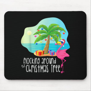 Funny Flamingo Flocking Around The Christmas Tree Mouse Pad
