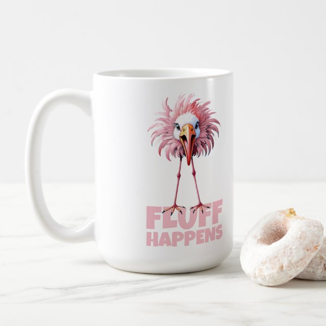 Funny Flamingo Fluff Happens Coffee Mug (With Donut)