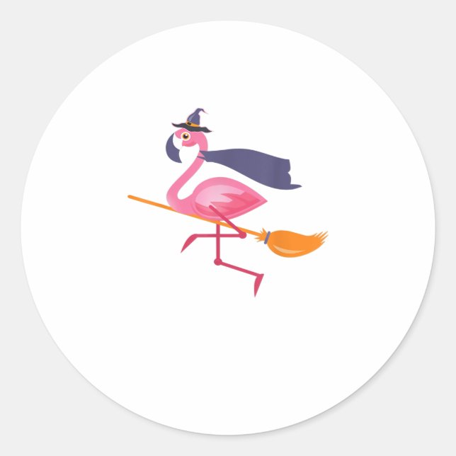Funny Flamingo Halloween  Witch Classic Round Sticker (Front)