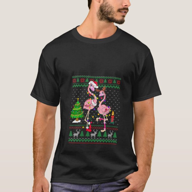 Funny Flamingo Lights Tangled Ugly Sweater Christm (Front)