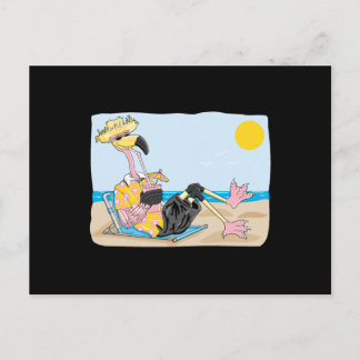 funny flamingo on vacation postcard