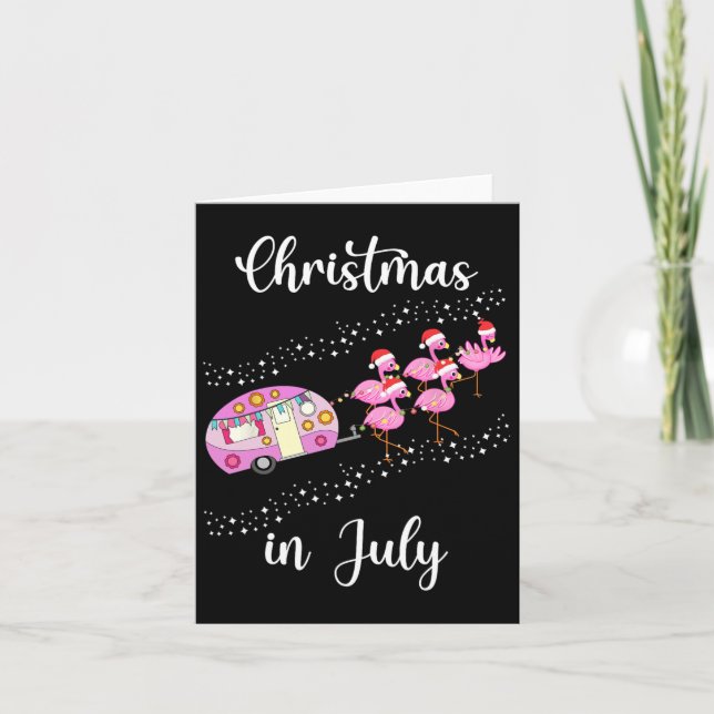 Funny Flamingo Pink Retro Camping Car Christmas In Card (Front)