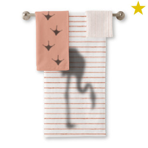 Funny Flamingo Shadow Pink Stripe Footprint Bath Towel Set