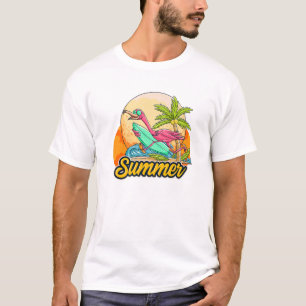 Funny Flamingo Surfing Surfer Family Beach Vacatio T-Shirt