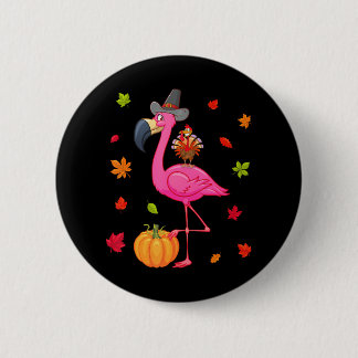 Funny Flamingo Turkey Thanksgiving Pumpkin 2 Inch Round Button