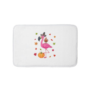 Funny Flamingo Turkey Thanksgiving Pumpkin  Bath Mat