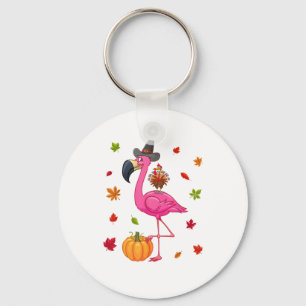 Funny Flamingo Turkey Thanksgiving Pumpkin  Keychain