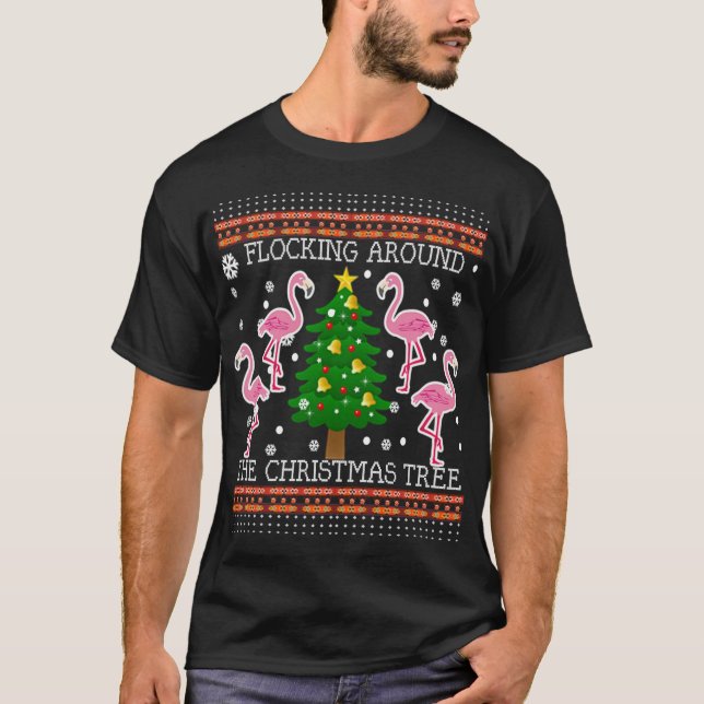 Funny Flamingo Ugly Christmas Tree Snow Sweater Ju (Front)