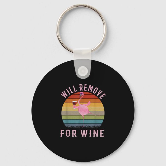 Funny Flamingo Will Remove Wine Cute Flamingo Love Keychain (Front)