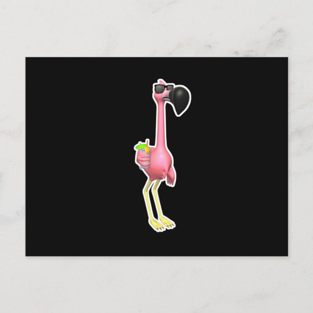funny flamingo with drink postcard (Front)