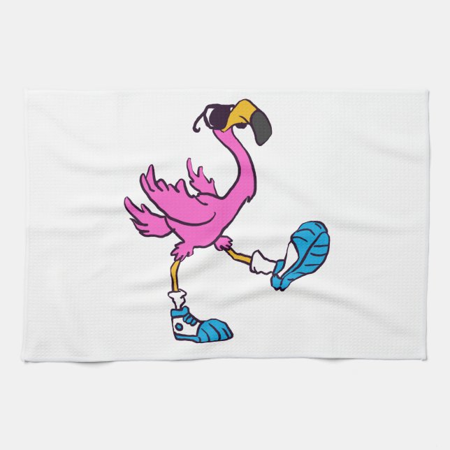 Funny Flamingo with sunglasses | choose back colou Kitchen Towel (Horizontal)