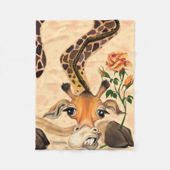 Funny Fleece Blanket Gentleman Giraffe with Rose (Front)