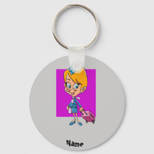 Funny flight attendant cartoon air hostess keychain