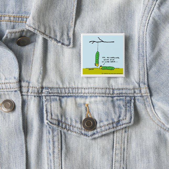Funny Flirting Cartoon Silkworm Caterpillar Love 2 Inch Square Button (In Situ)