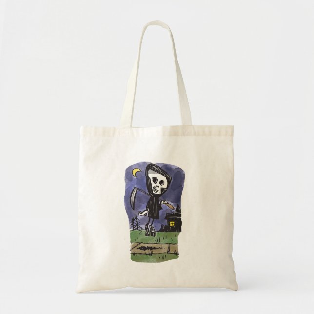 Funny Floating Grim Reaper Halloween Tote Bag (Front)
