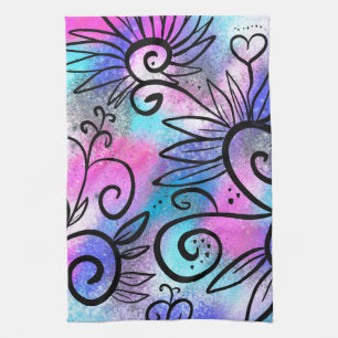 Funny floral art kitchen towel