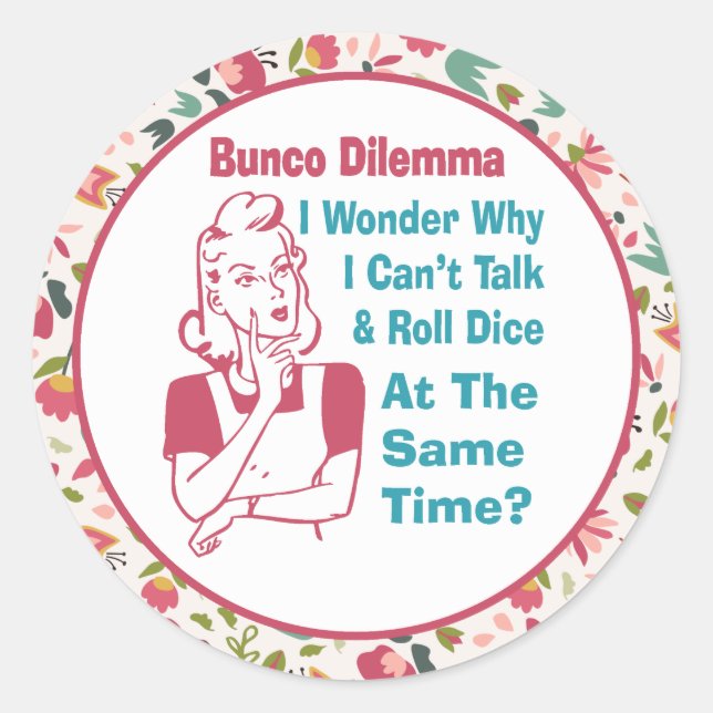 Funny Floral Bunco Retro Player Classic Round Sticker (Front)
