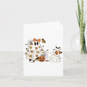 Funny Floral Ghost Walking Dog Halloween Ghost Dog Card