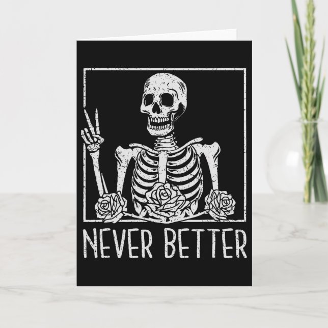 Funny Floral Halloween Skeleton Drinking Coffee Ne Card (Front)