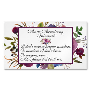 Funny Floral Introvert Magnetic Business Card