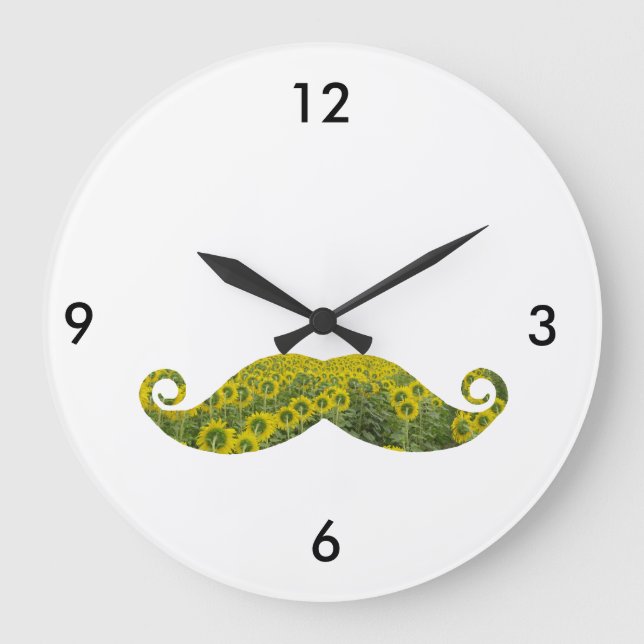 Funny Floral Moustache Round (Large) Wall Clock (Front)