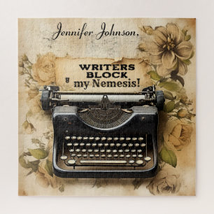Funny Floral Vintage Typewriter Jigsaw Puzzle