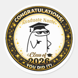 Funny Flork Graduate Custom Name Class of 2026 Sti Classic Round Sticker