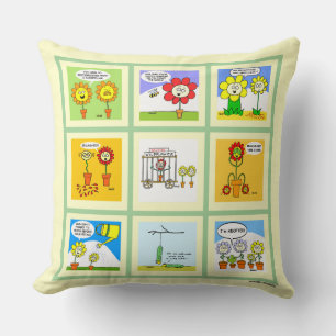 Funny Flower Gardening Cartoons For A Gardener Throw Pillow