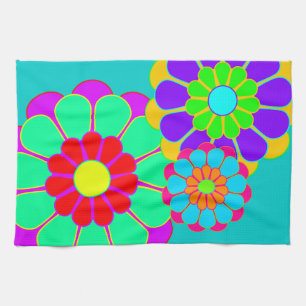 Funny Flower Power Bloom I II III Kitchen Towel