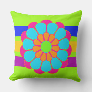 Funny Flower Power Bloom III + coloured stripes Throw Pillow