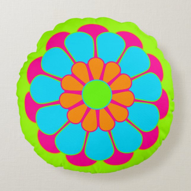 Funny Flower Power Bloom III Round Pillow (Front)