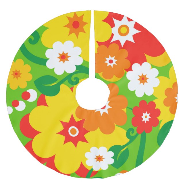 Funny Flower Power Wallpaper Brushed Polyester Tree Skirt (Front)