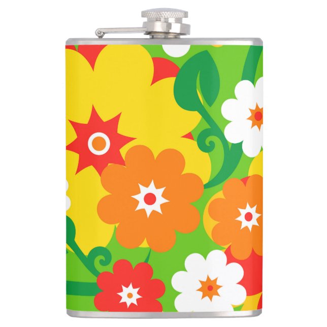 Funny Flower Power Wallpaper Hip Flask (Front)