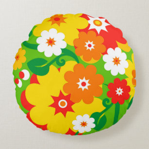 Funny Flower Power Wallpaper Round Pillow