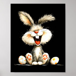 Funny fluffy bunny with wild fur cute rabbit art poster