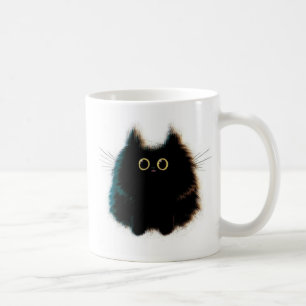 Funny fluffy cat on coffee mug