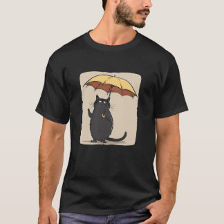 Funny fluffy Cat under Umbrella for Rainy Weather  T-Shirt