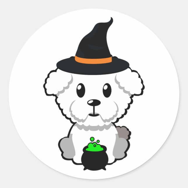 Funny fluffy dog is a witch classic round sticker (Front)