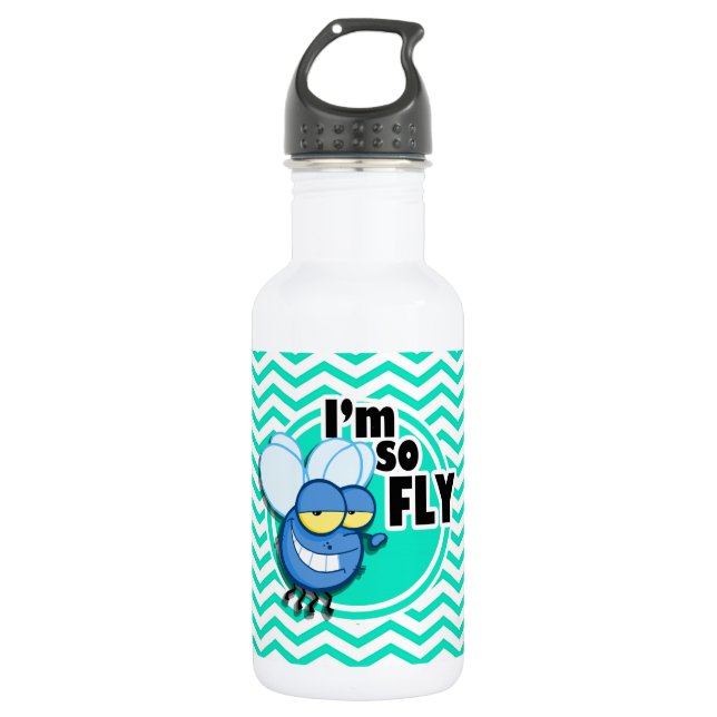 Funny Fly; Aqua Green Chevron 532 Ml Water Bottle (Front)