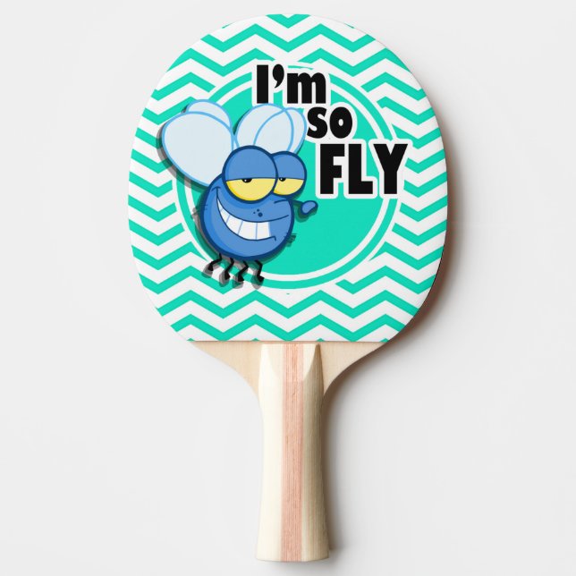 Funny Fly; Aqua Green Chevron Ping Pong Paddle (Front)
