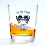 Funny Fly Pun Cheers Best Friend Happy Birthday Shot Glass<br><div class="desc">Looking for a unique way to express your love and humour to your closest confidant? This funny fly pun shot glass is the perfect choice for any best friend on his or her birthday! Customize it by adding your own personal message. Design features two flies wearing sunglasses and proposing a...</div>