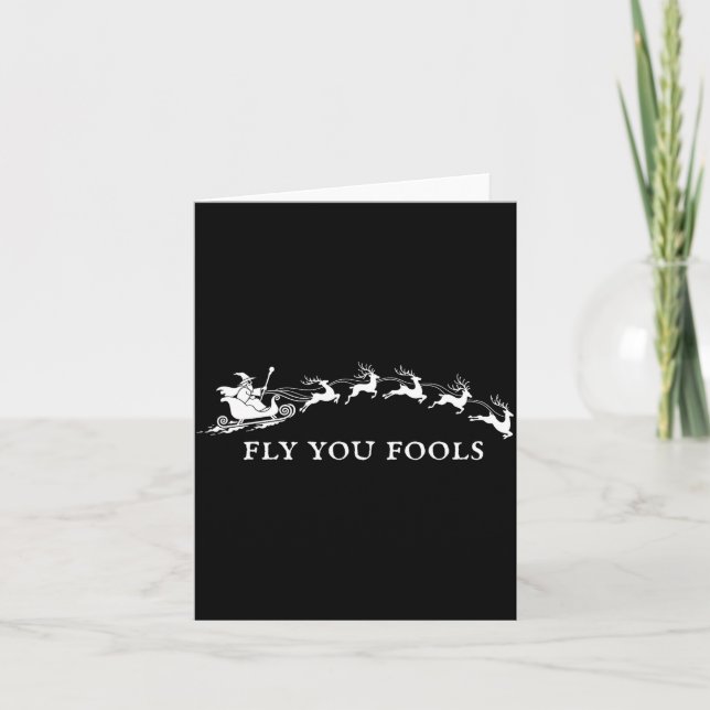Funny Fly You Fools Santa Sleigh Reindeer Christma Card (Front)
